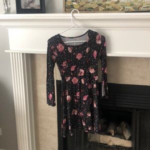 Floral, black, long sleeve dress